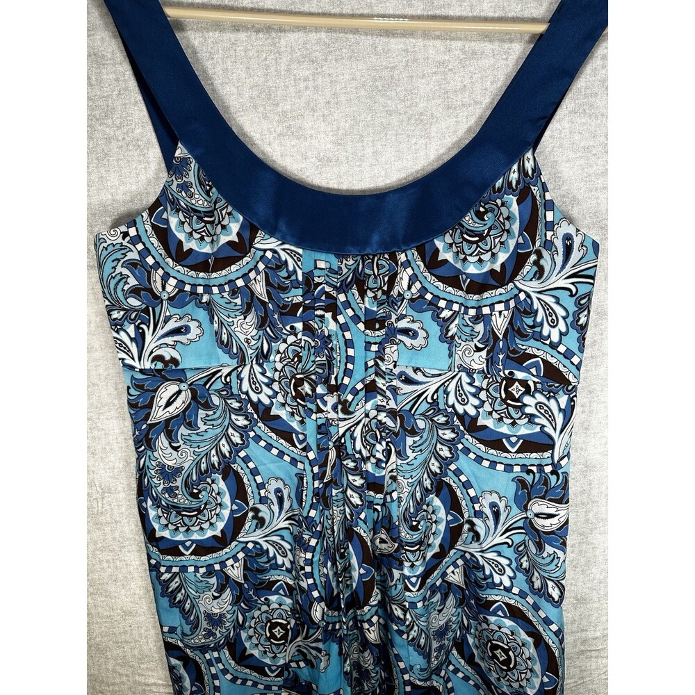 Ann Taylor Blue Paisley Shift Dress Womens Silk Blend Sleeveless Side Zip Sz 10
